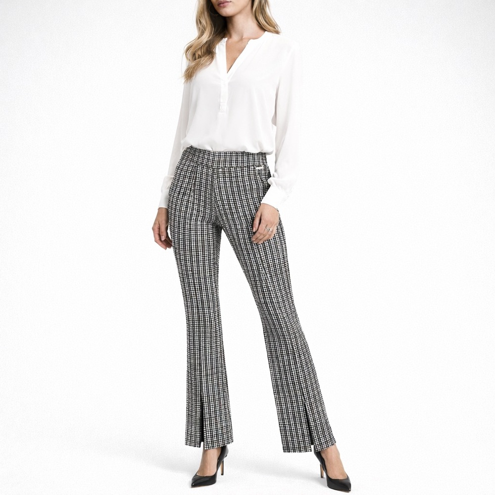 Michael Michael Kors Houndstooth Flare Pull-On Pants Stretchy L Black White NWT
